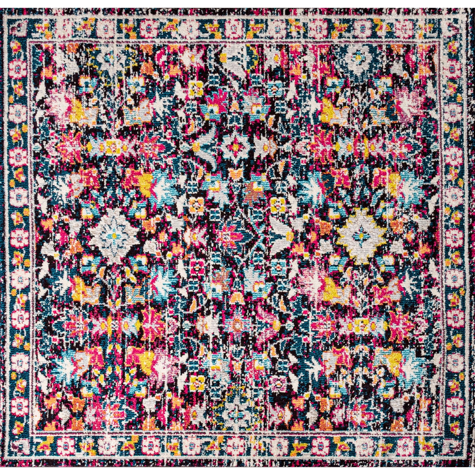 Modern Persian Boho Floral Square Area Rug