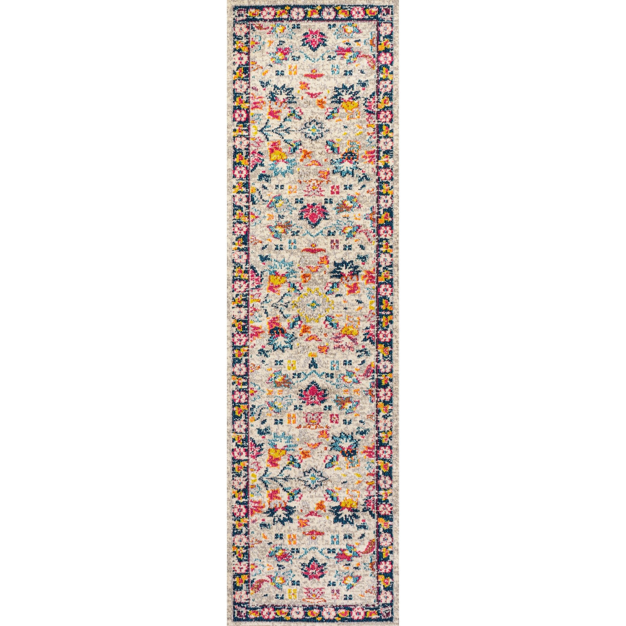 Beige Modern Persian Boho Floral Runner Rug