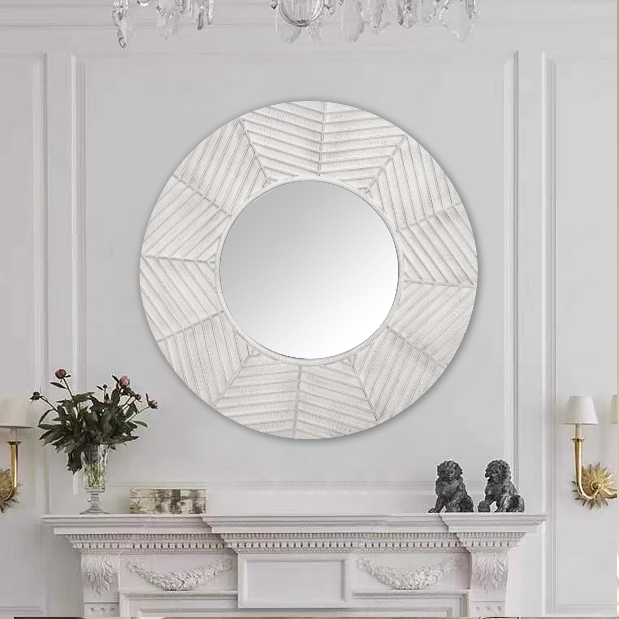 Rustic Round Wall Mirror, Farmhouse Circle Mirror