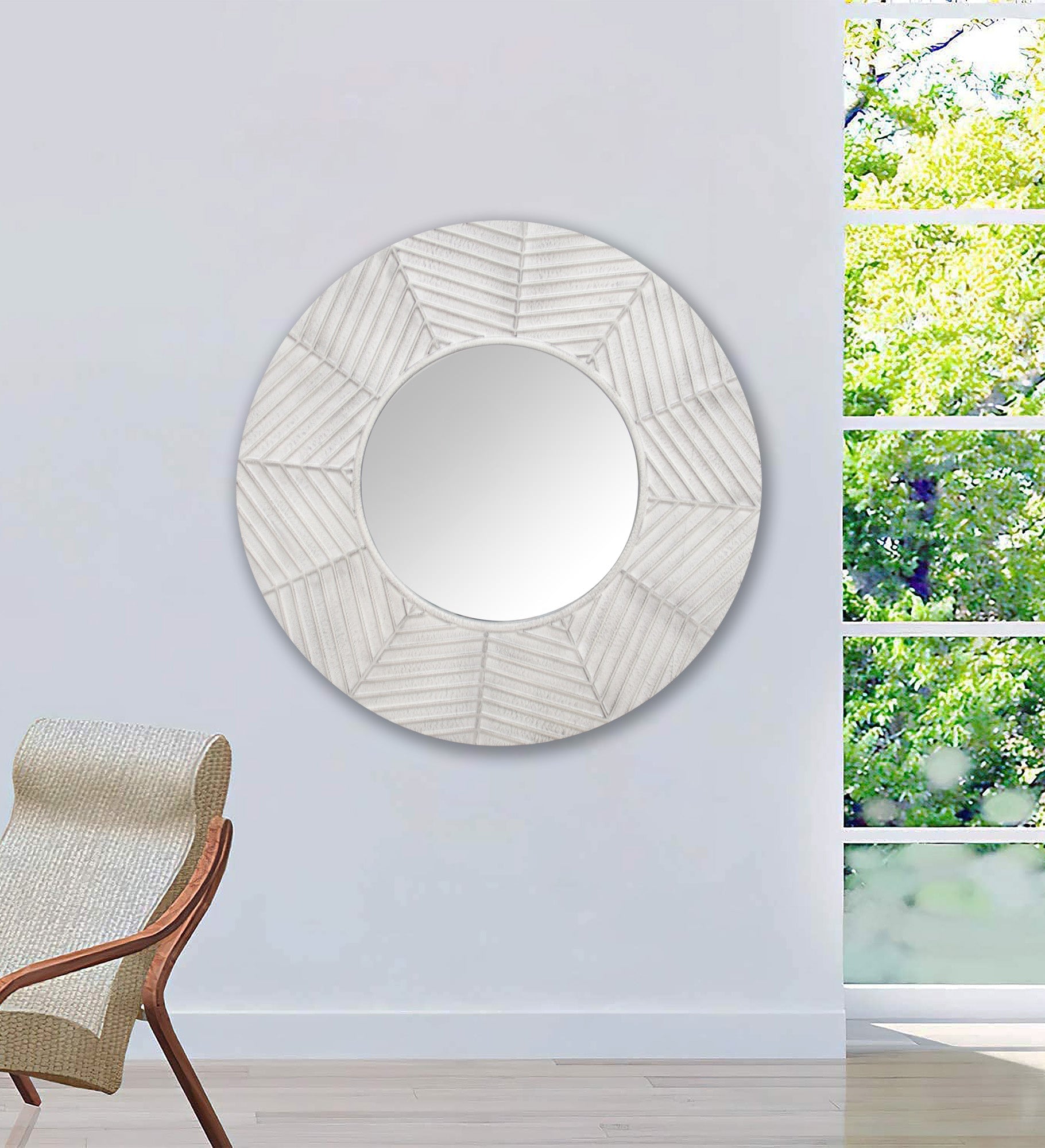 Rustic Round Wall Mirror, Farmhouse Circle Mirror