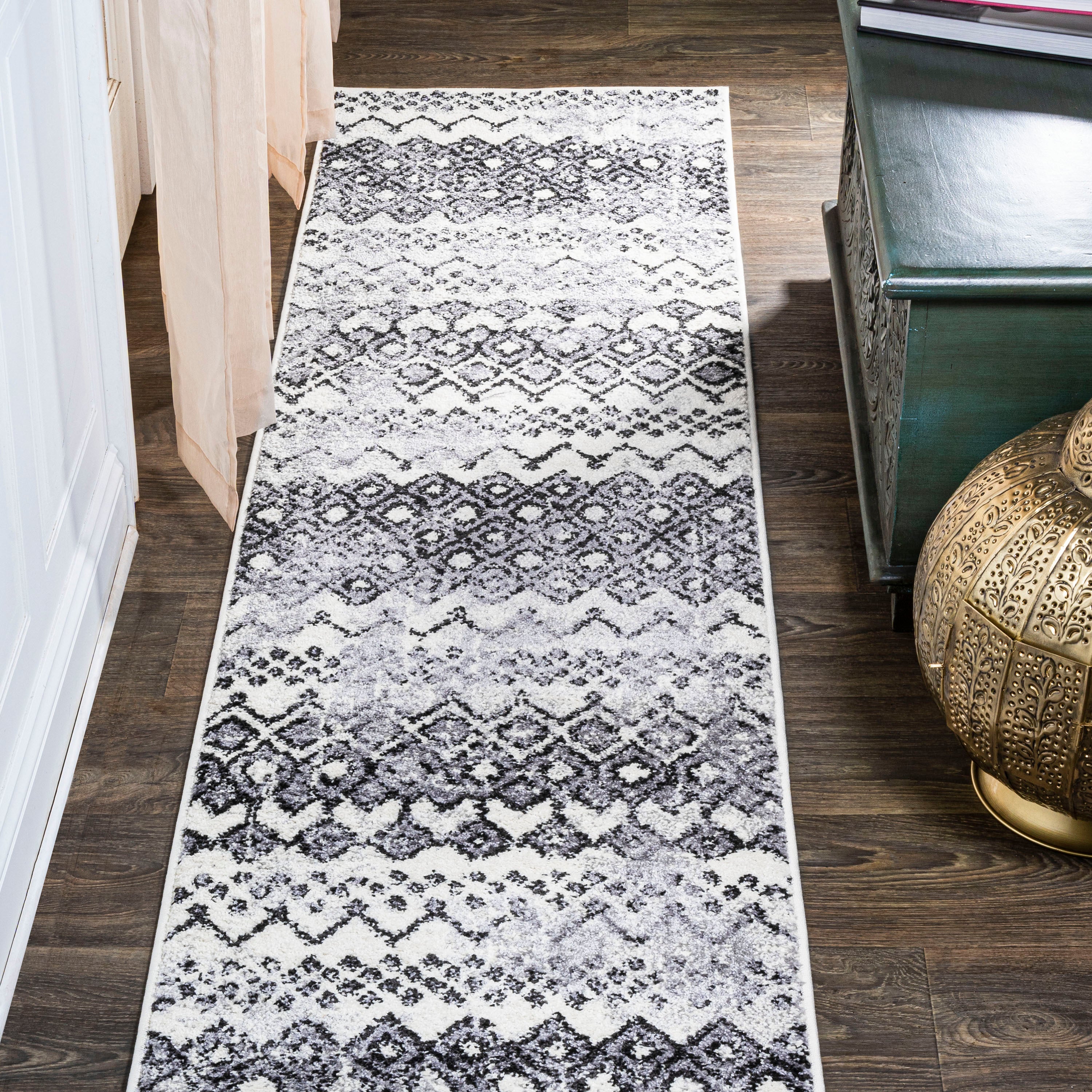 Azmar Moroccan Geometric Distressed Runner Rug