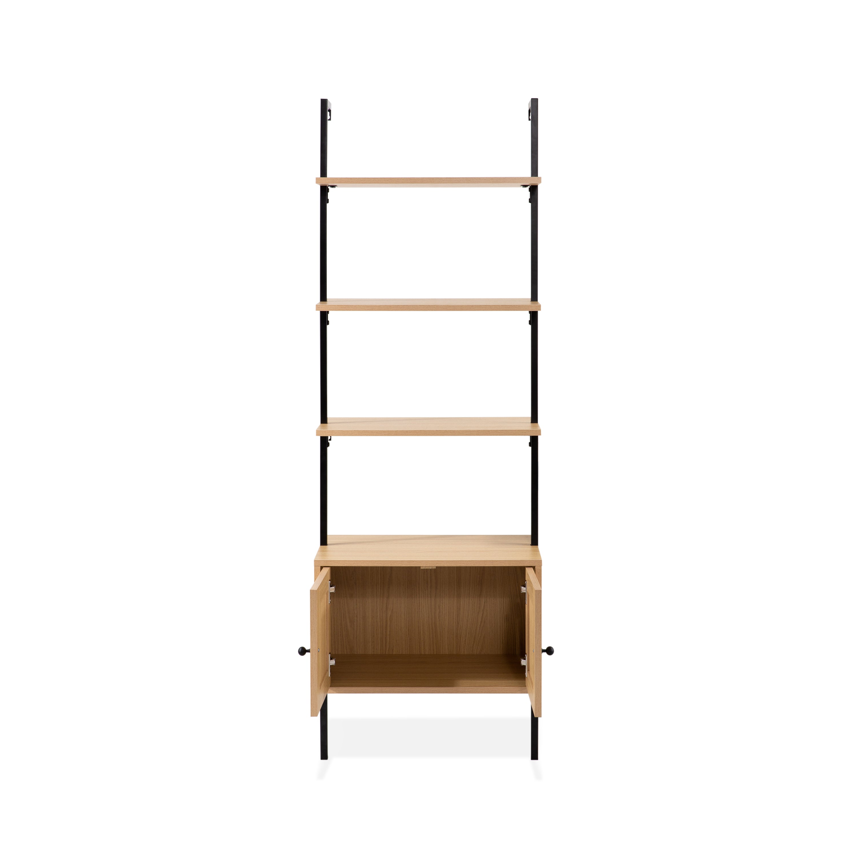 Tulare MidCentury Industrial 4-Shelf Wood Wall-Mounted Open Ladder Bookcase with Cabinet and Metal Frame