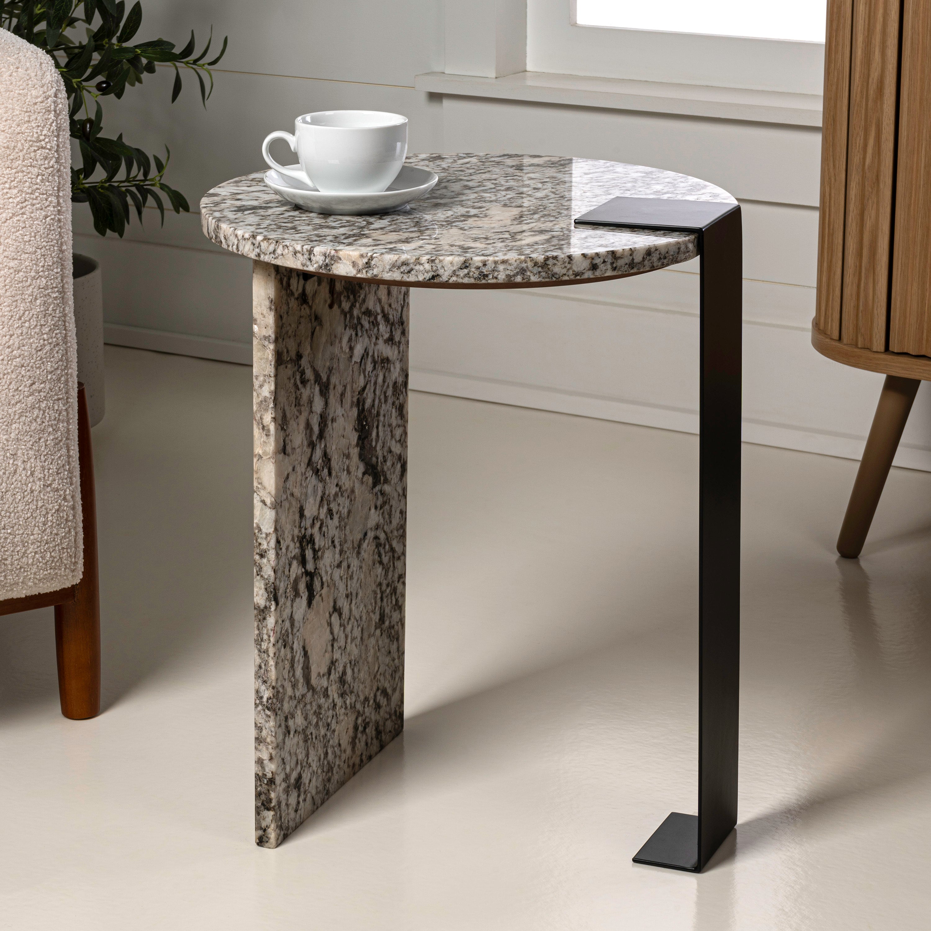 Lyra Contemporary Natural Marble/Metal Handmade Round End Table