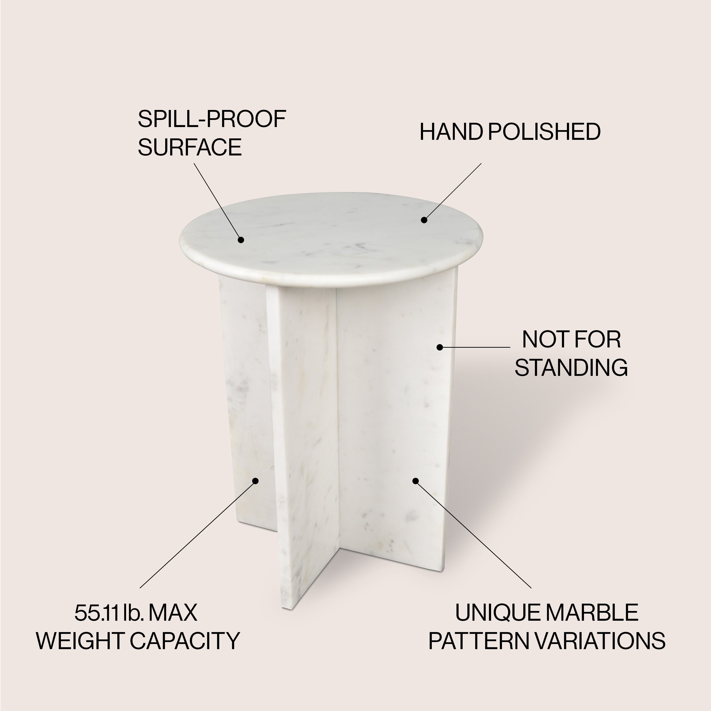 Javier Contemporary Natural Marble Handmade X-Shaped End Table