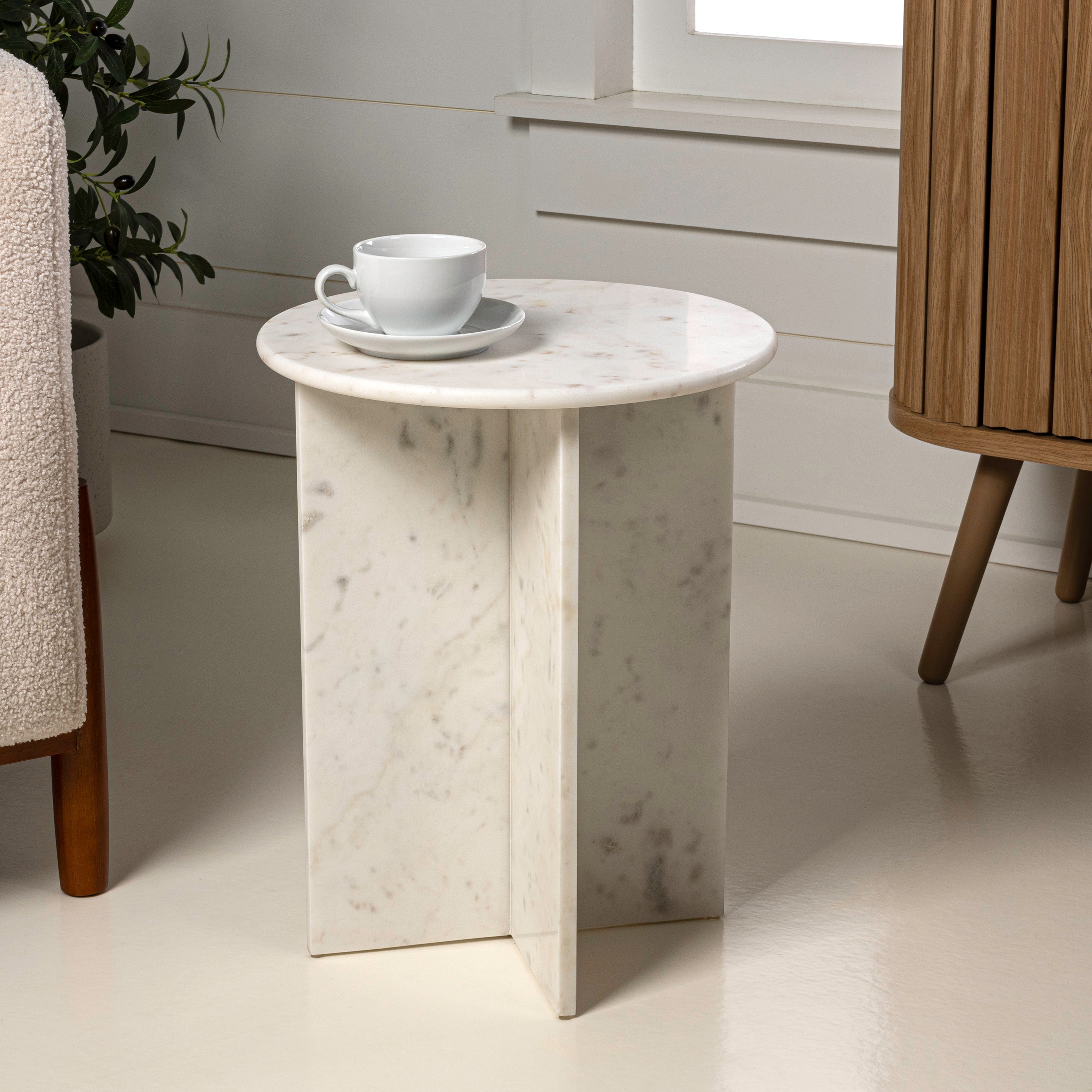 Javier Contemporary Natural Marble Handmade X-Shaped End Table