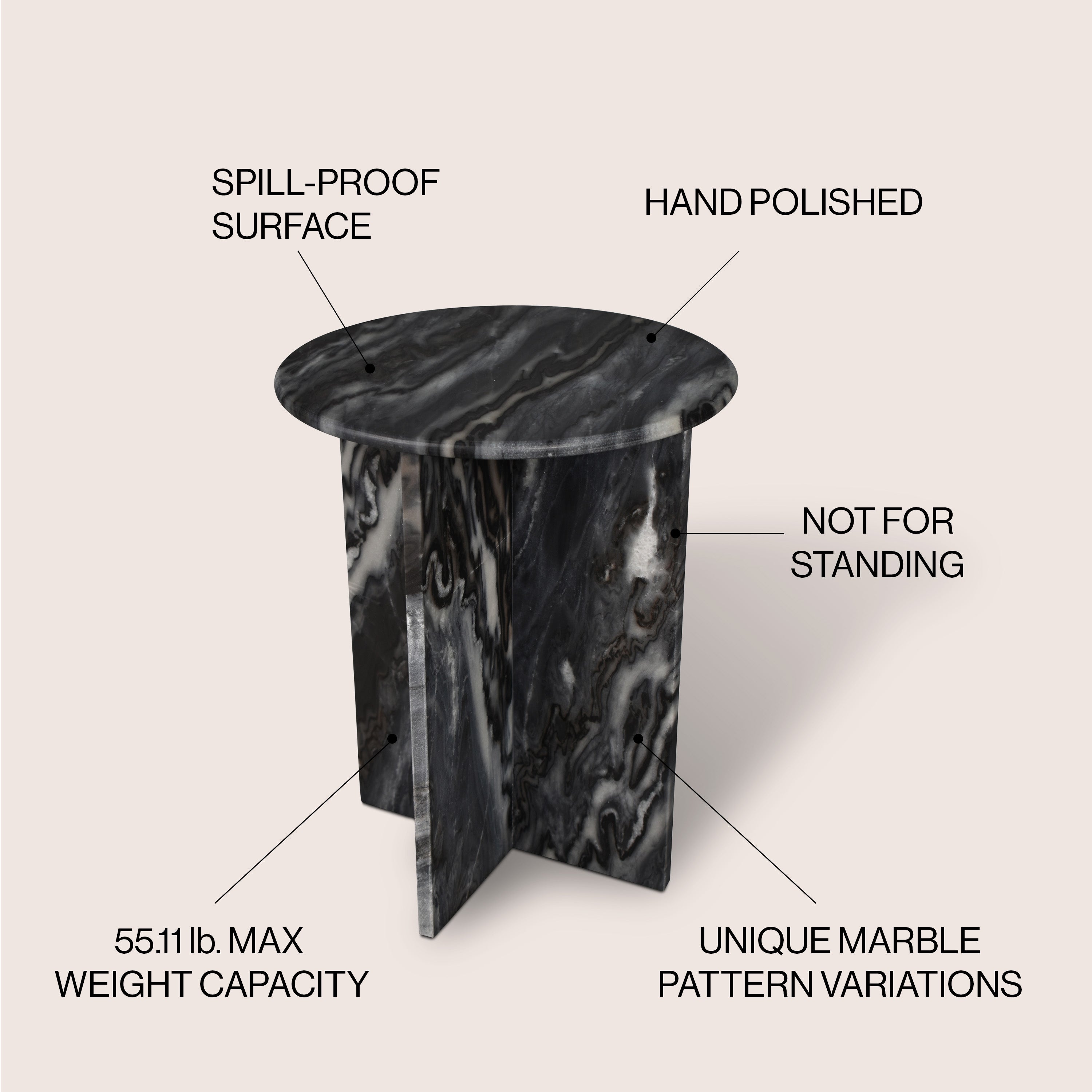 Javier Contemporary Natural Marble Handmade X-Shaped End Table