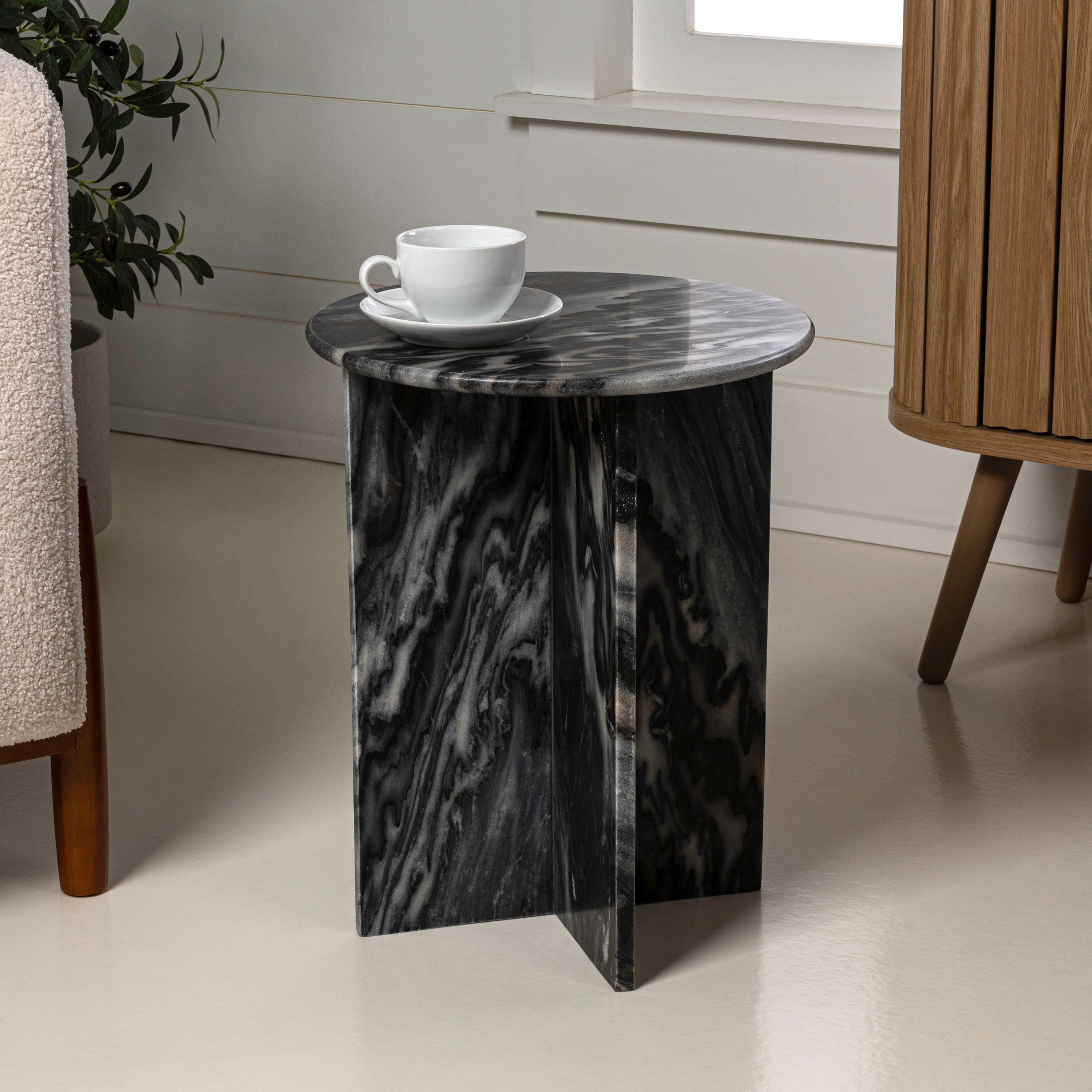 Javier Contemporary Natural Marble Handmade X-Shaped End Table