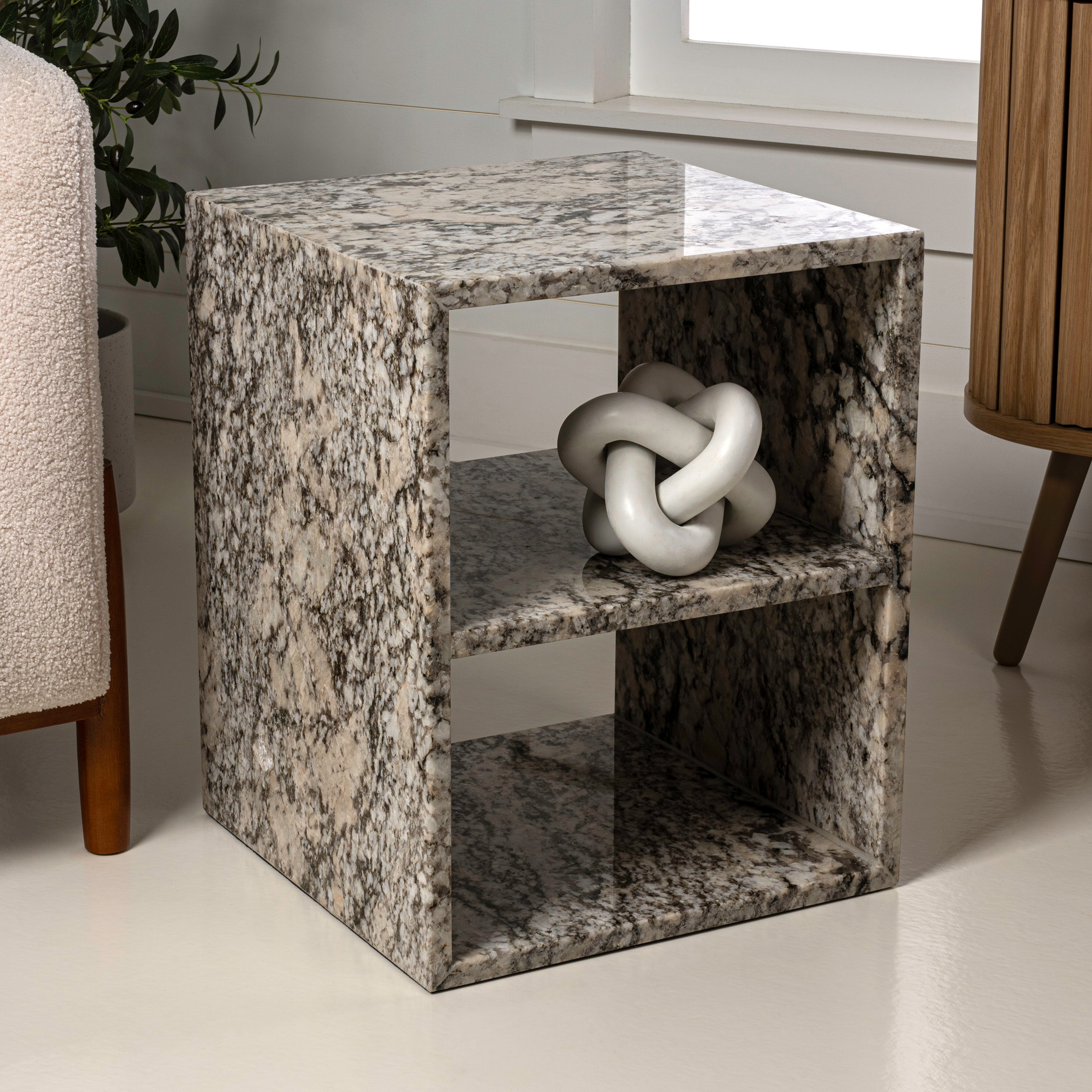 Sloane Modern Natural Marble Handmade Rectangular 2-Shelf End Table