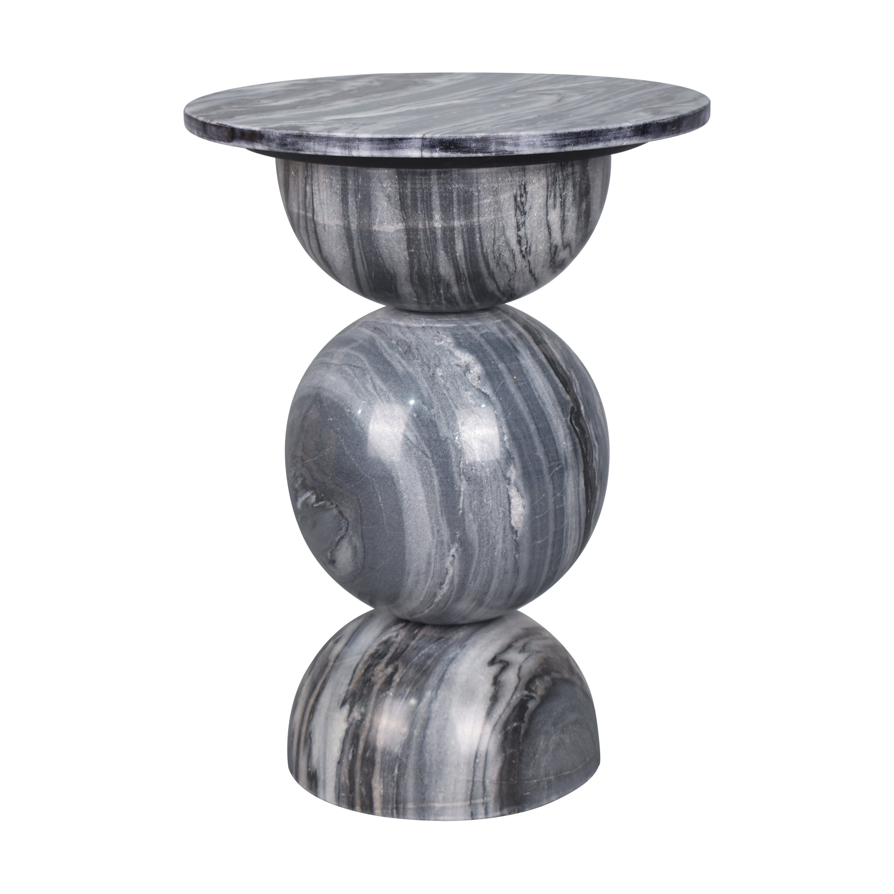 Aura Modern Natural Marble Handmade Stacked Round Pedestal End Table