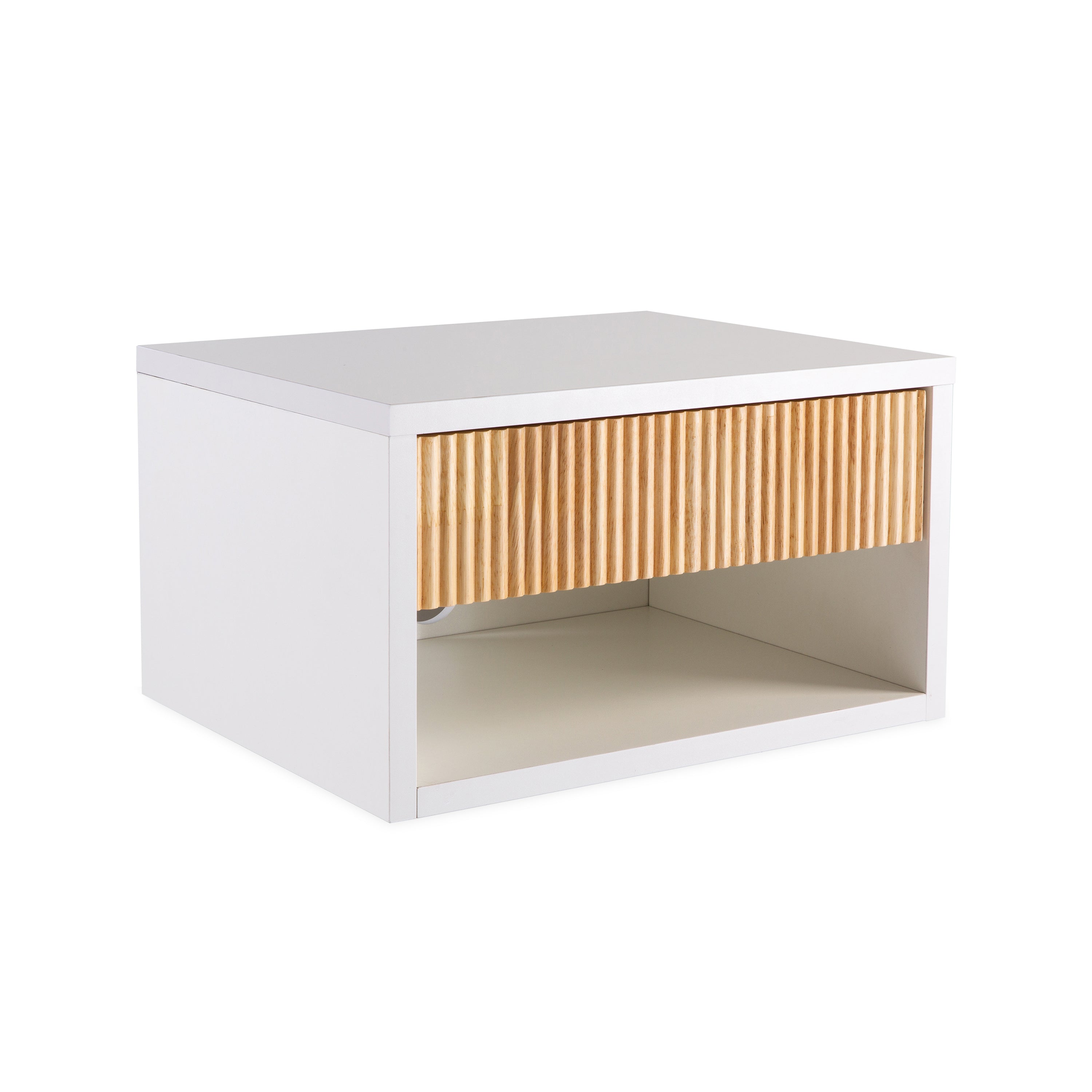 Elise Classic Contemporary Floating Wall Mounted Nightstand with Soft-Close Tambour Drawer and Cable Hole