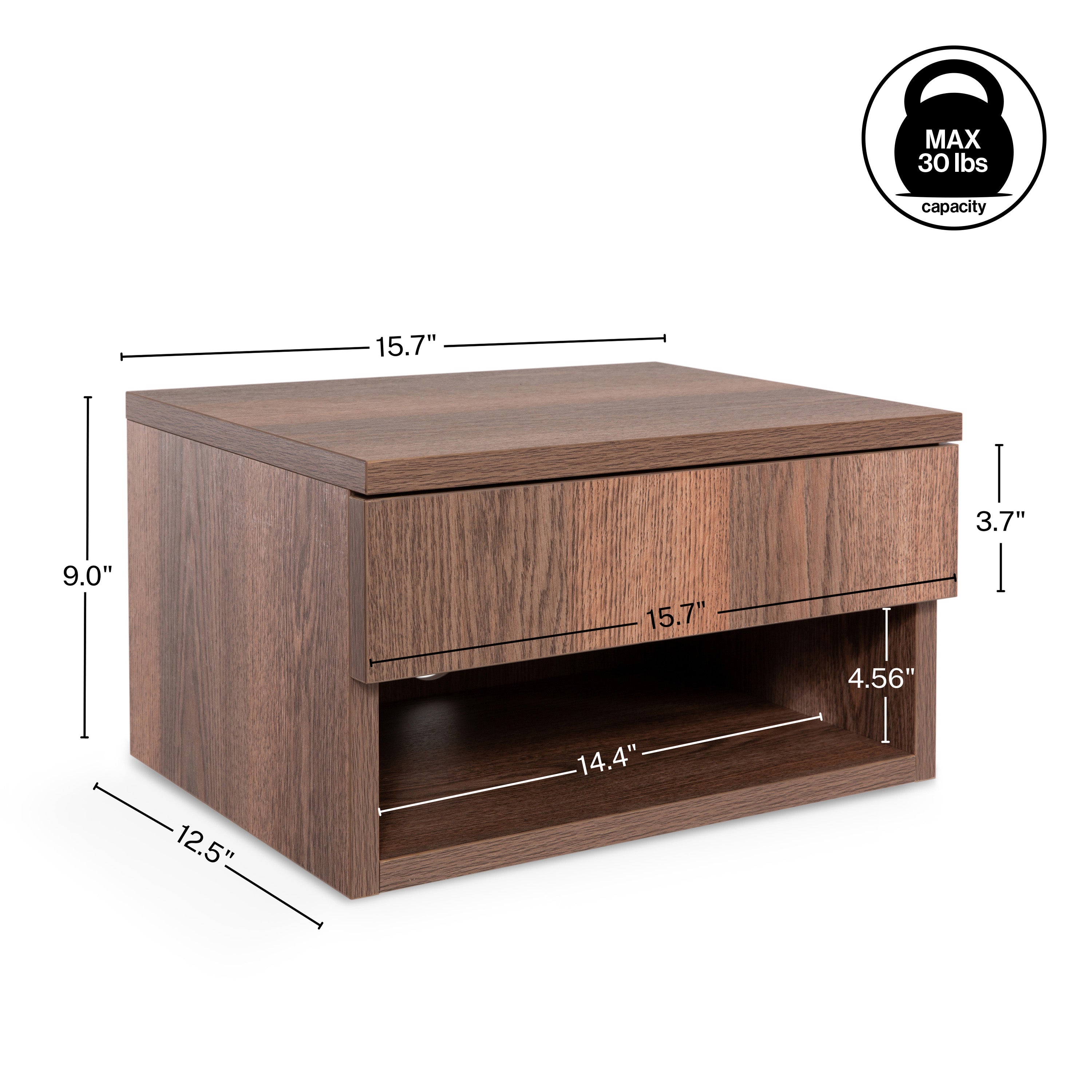 Ettore Mid-Century Modern Floating Wall Mounted Nightstand with Soft-Close Drawer and Cable Hole