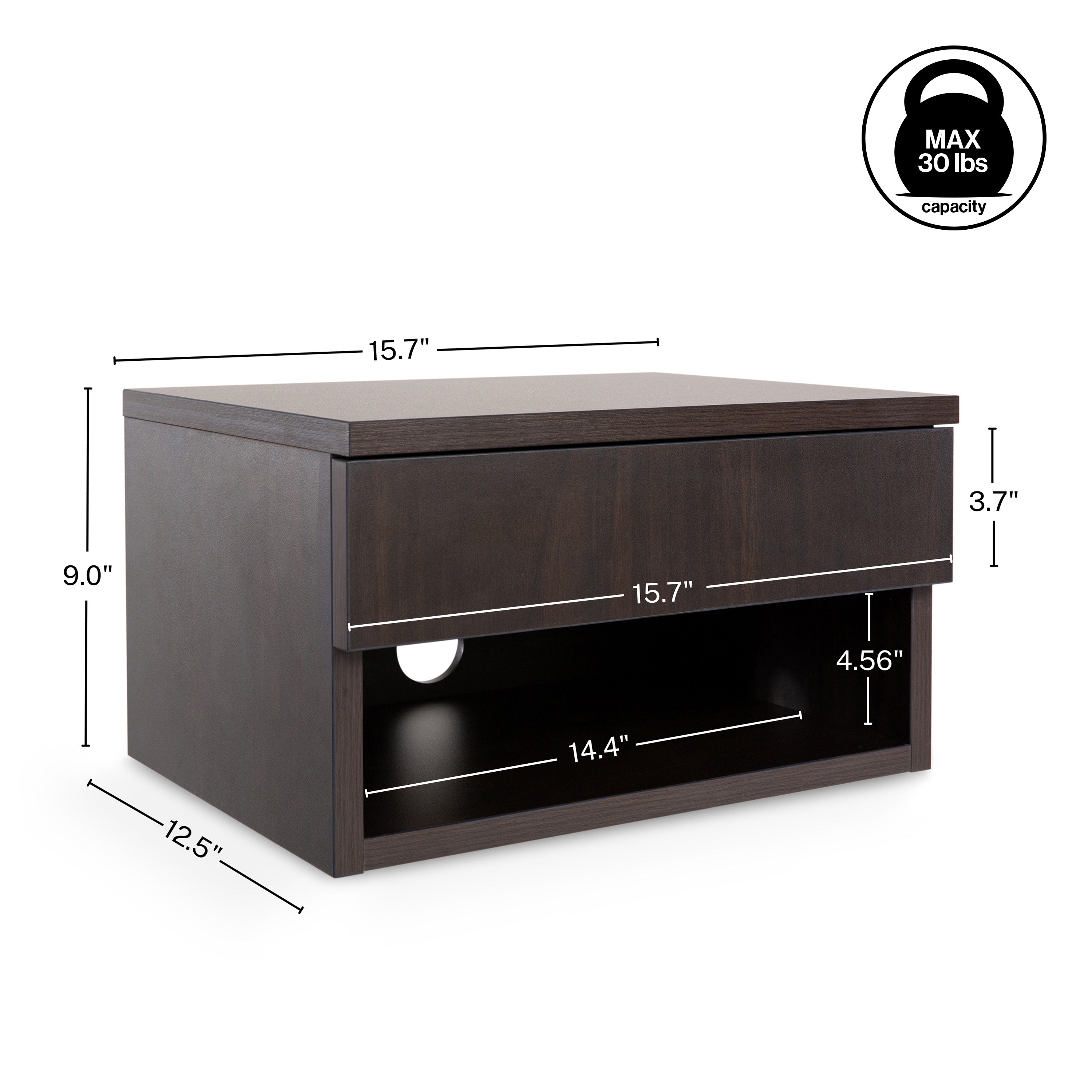 Ettore Mid-Century Modern Floating Wall Mounted Nightstand with Soft-Close Drawer and Cable Hole