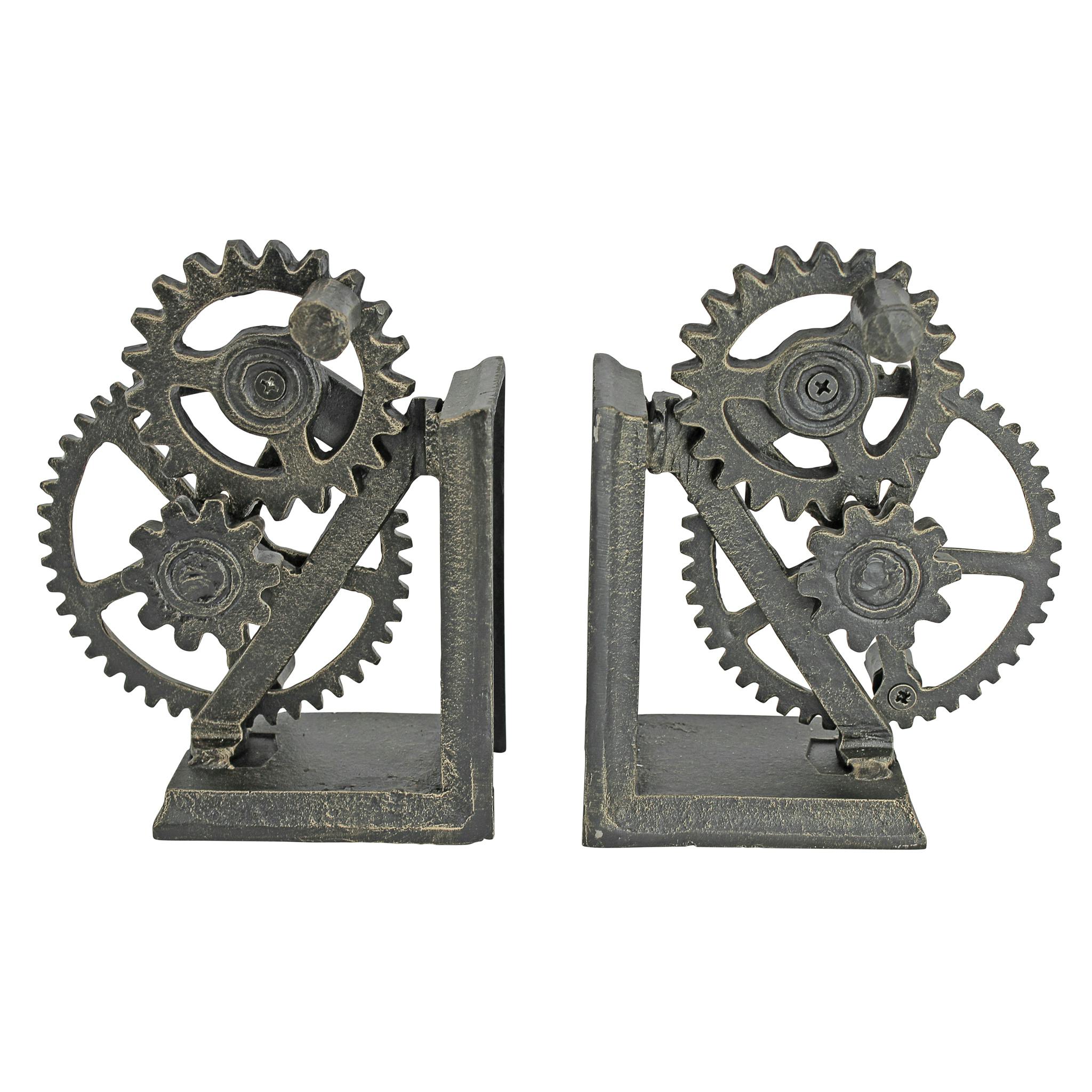 Industrial Gear Sculptural Iron Bookends