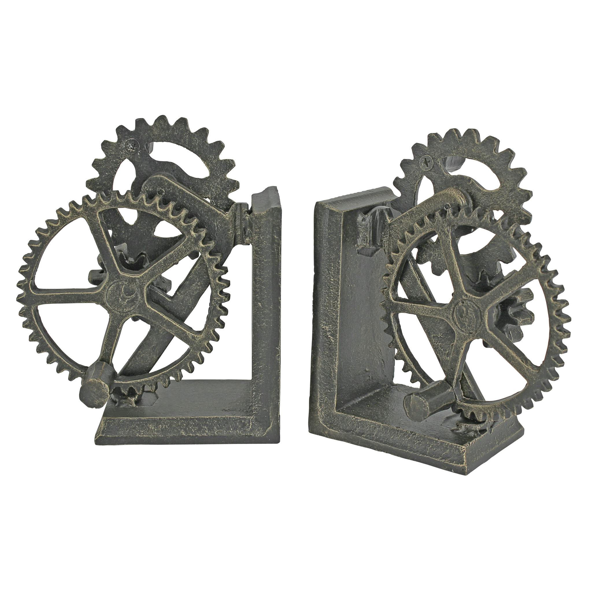 Industrial Gear Sculptural Iron Bookends