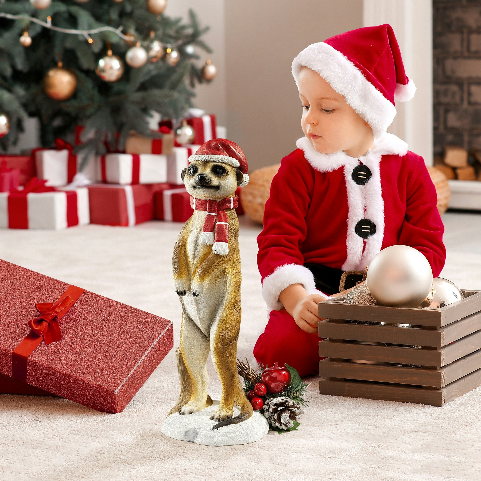 Merry Meerkat Holiday Greeter Statue