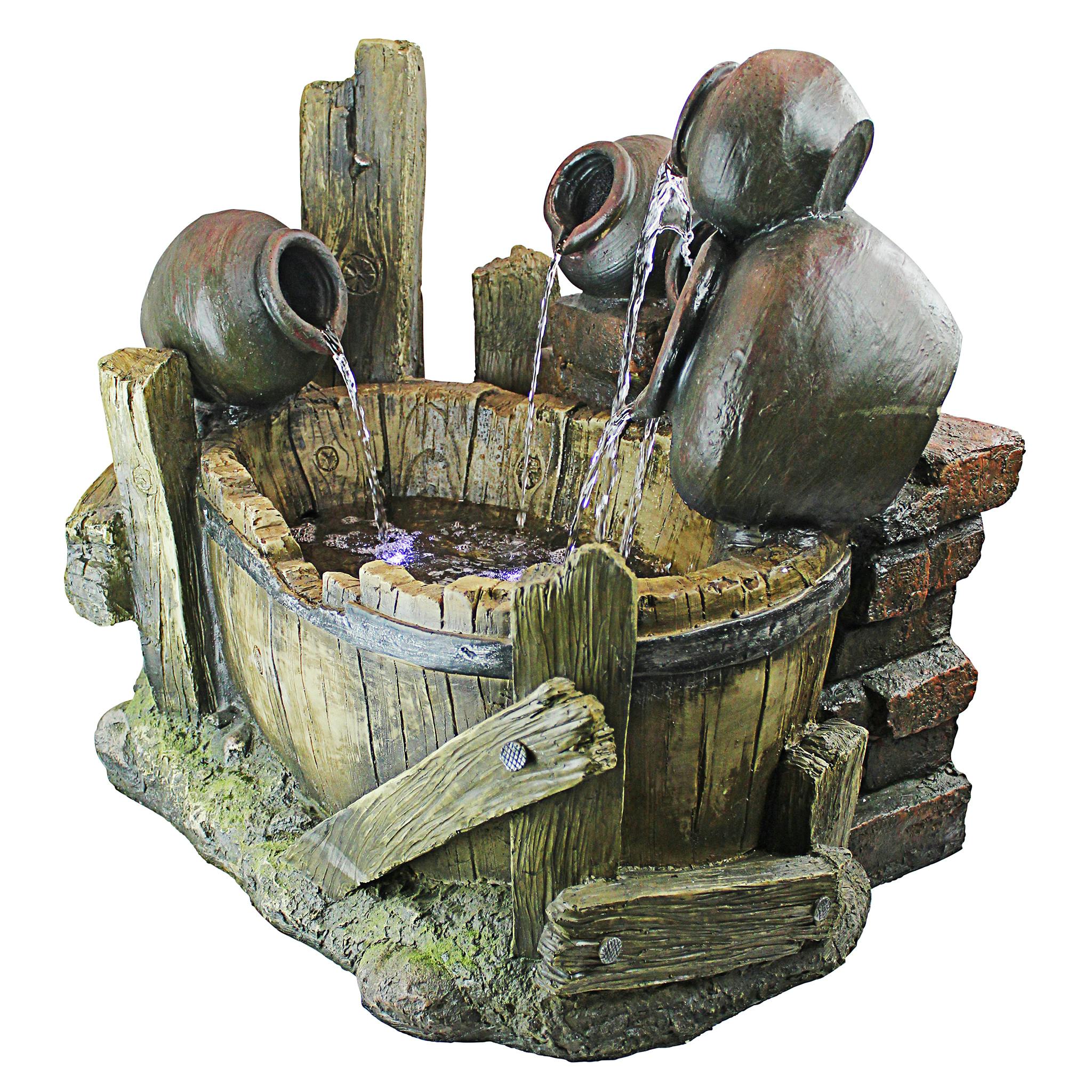 Urns and Barrel Cascading Waterfall Illuminated Garden Fountain