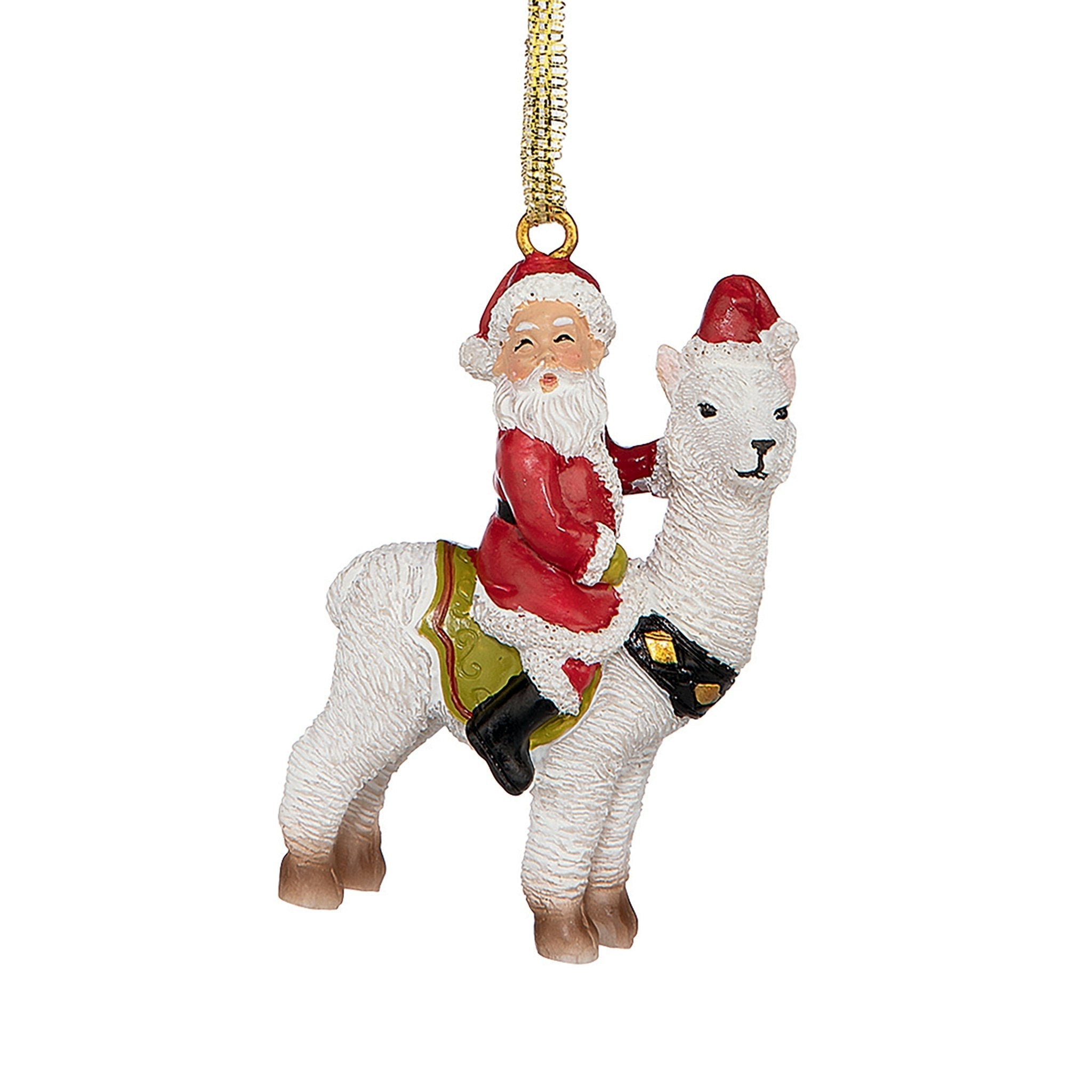 Santa's New Xmas Ride Llama Holiday Ornament: Each