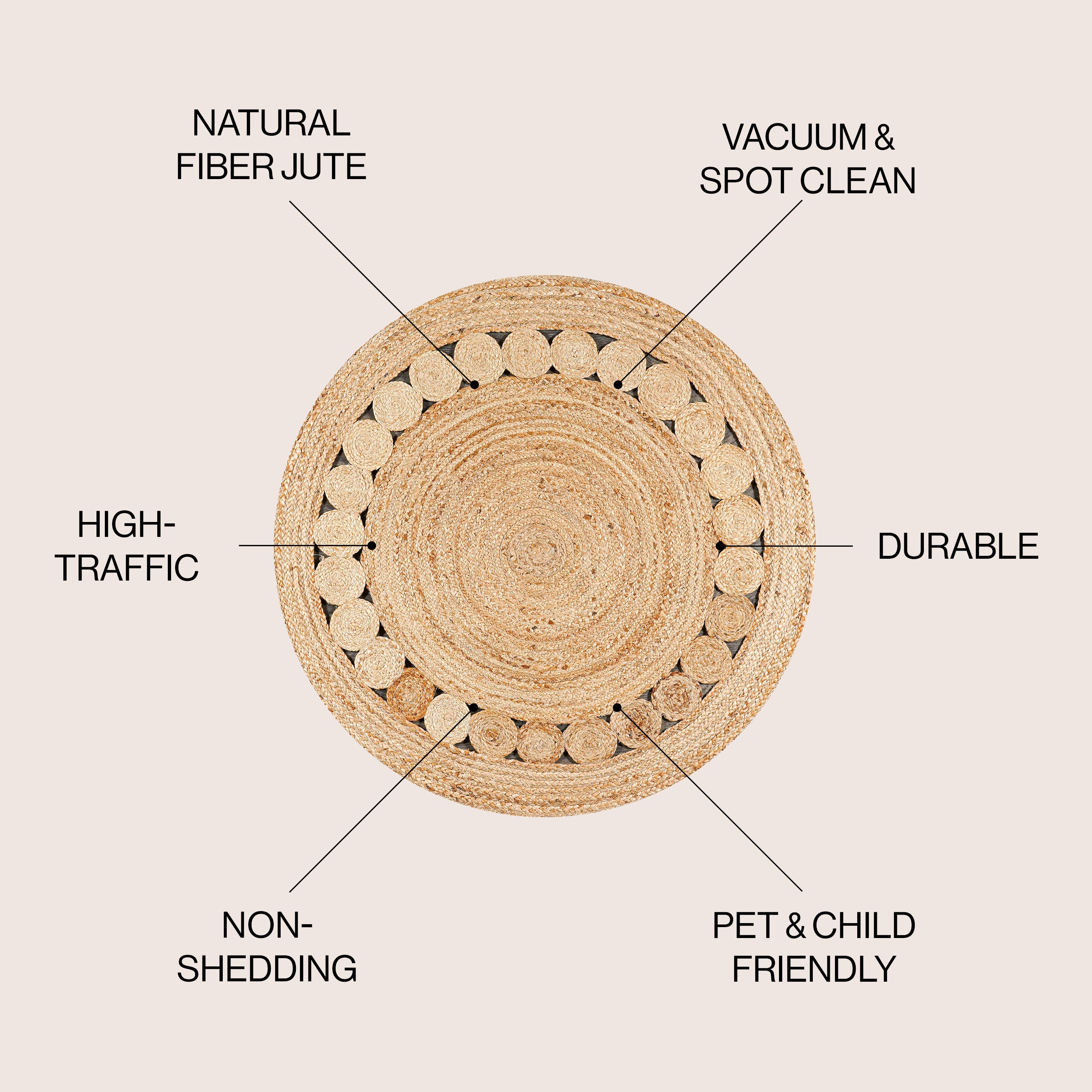 Dahlia Natural Jute Boho Circle Round Area Rug