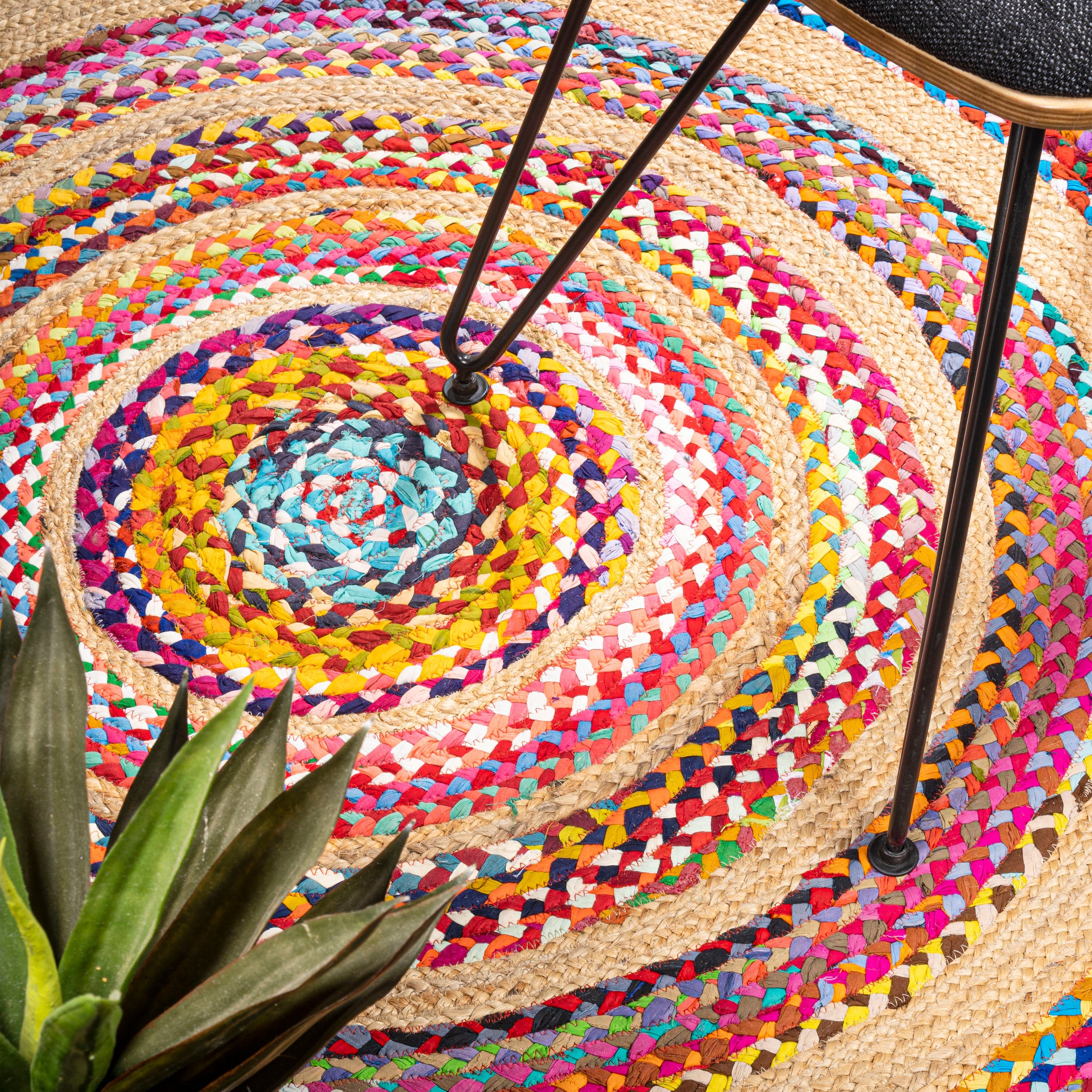 Isla Boho Braided Rag & Jute Round Area Rug