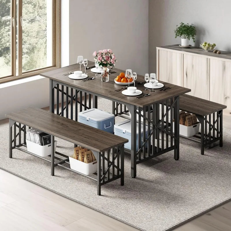 Industrial Rectangular Dining Room Table Set