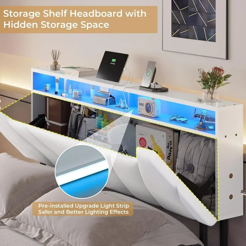 Floating Full Bed Frame with LED, USB & Type-C Ports