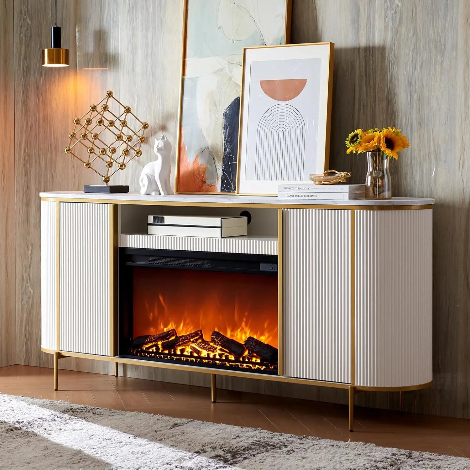 70" Fluted Fireplace TV Stand – Chic & Modern