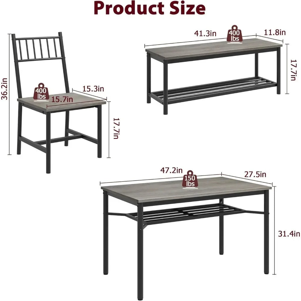 Dining Table Set for 4 with Storage Bench & Wine Rack