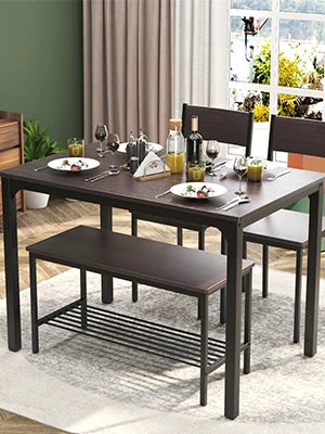 Dining Table Set for 4 with Chairs & Bench, 4-Piece