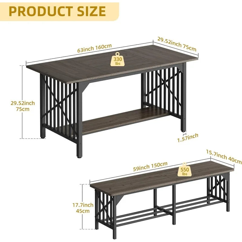 Industrial Rectangular Dining Room Table Set