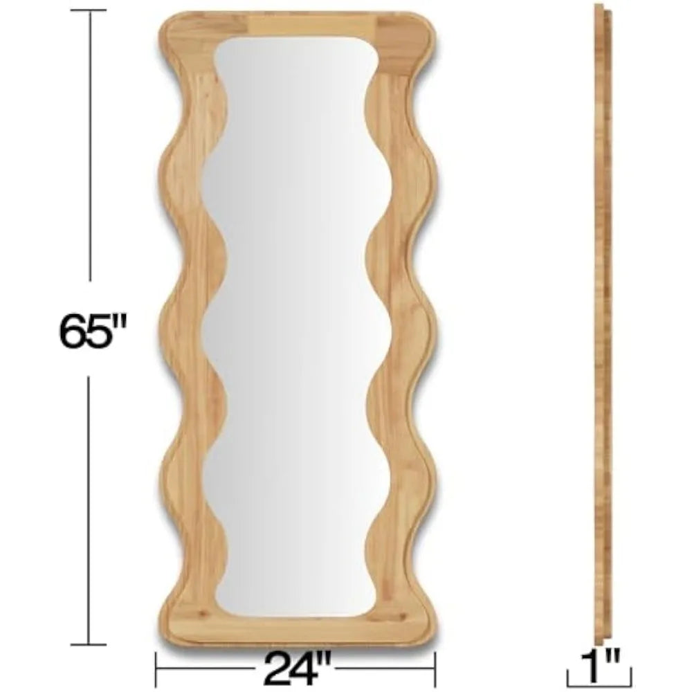 Wood Framed  Full Length Wavy Mirror