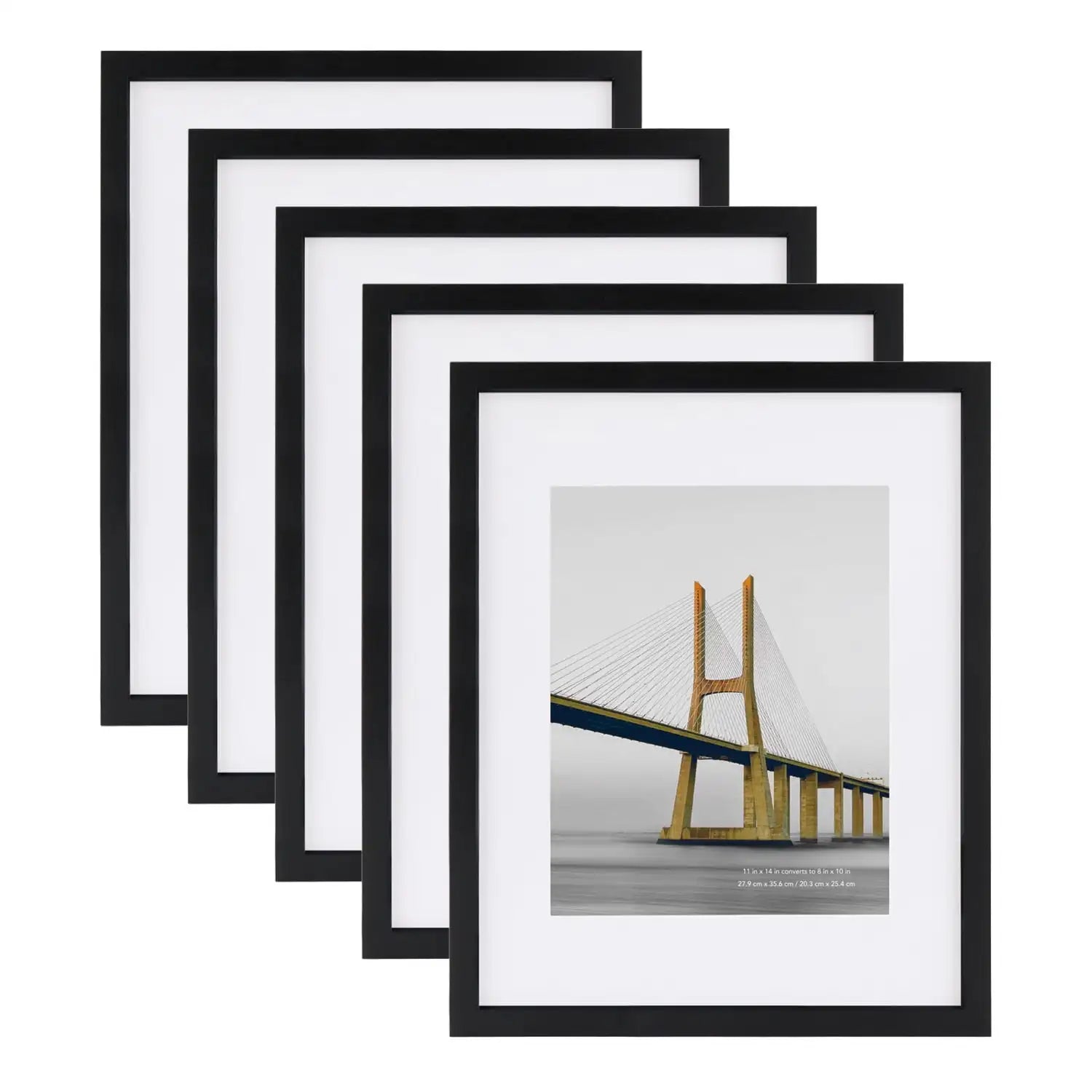 11x14 5-in-1 Wood Picture Frames Set, Black