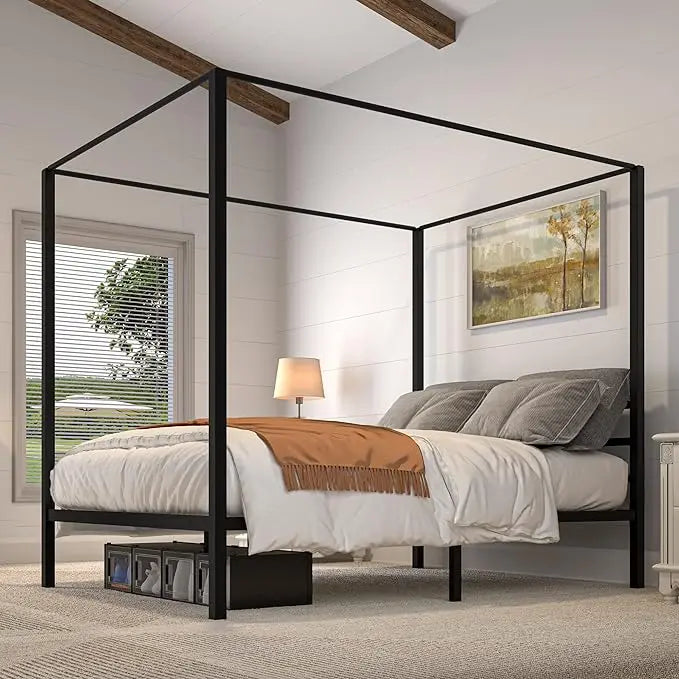 Metal Canopy Bed Frame with Headboard