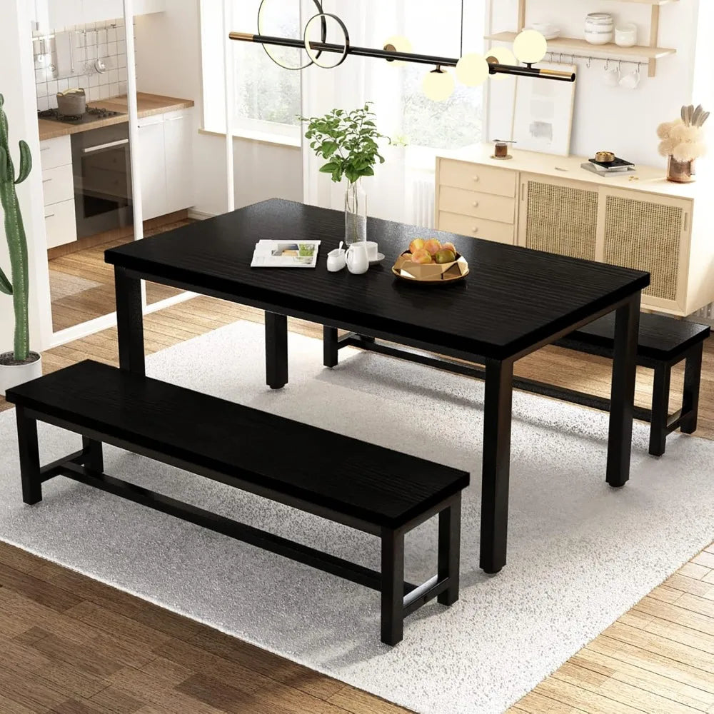 Dining Table Set with 2 Benches, Ideal for Home & Kitchen