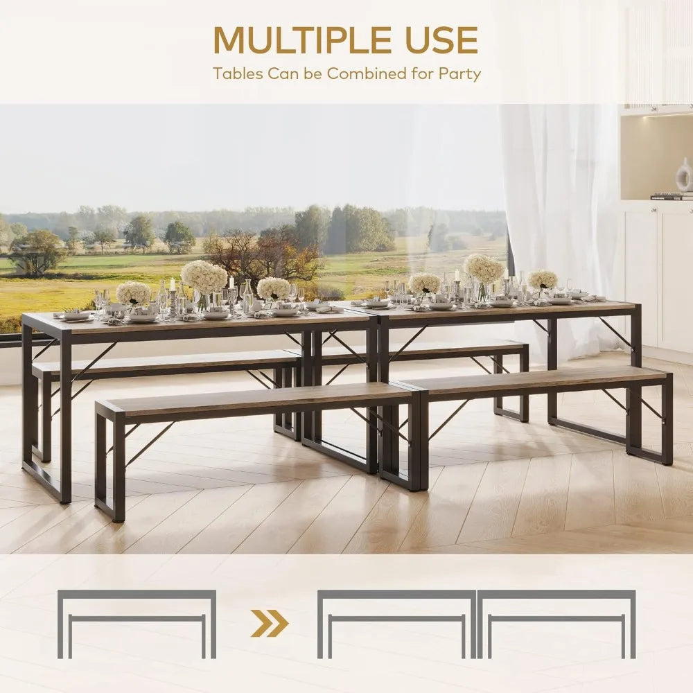 Dining Room Table Set with Metal Frame & MDF Board