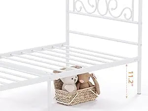 Twin Canopy Bed Frame with Headboard and Metal Four Posters Curtains Design Mattress Foundation Bed Platform