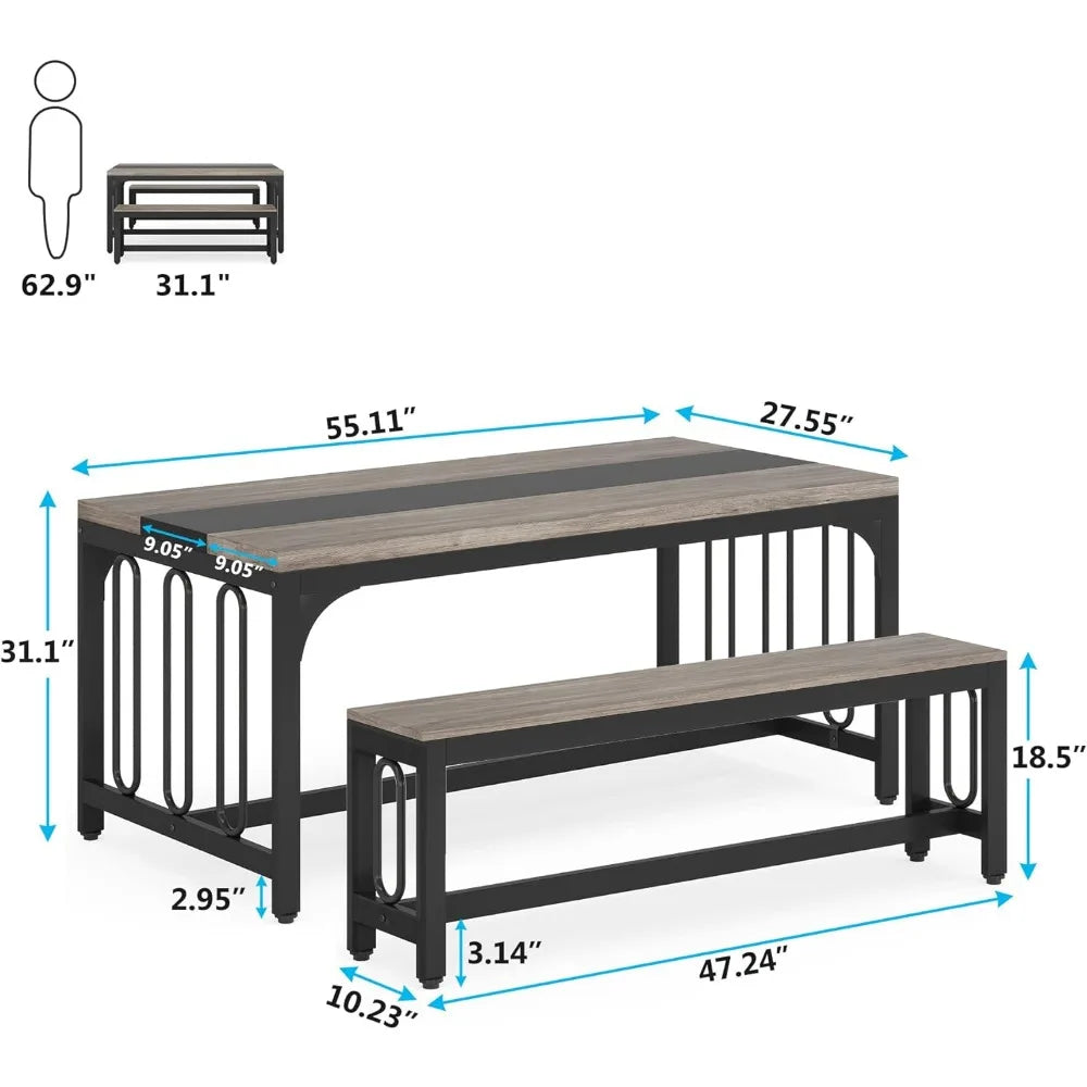 Dining Table Set for 4-6 with 2 Benches