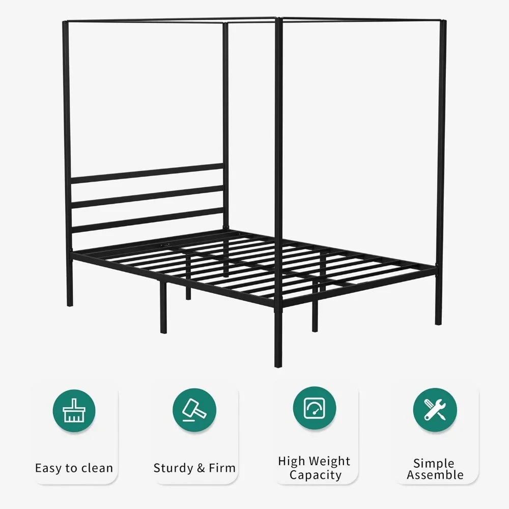 Metal Canopy Bed Frame with Headboard