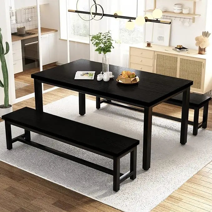 Dining Table Set with 2 Benches, Ideal for Home & Kitchen