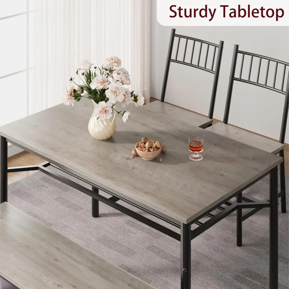 Dining Table Set for 4 with Storage Bench & Wine Rack