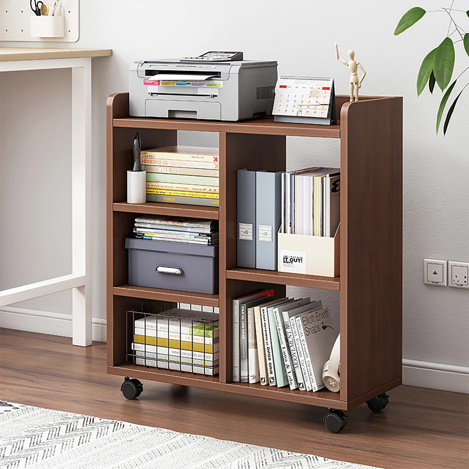 Dark Walnut Wood Filing Cabinet Stand