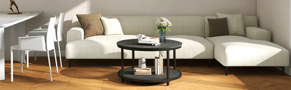 RustiTier 33.5" Round Coffee Table with Open Shelf