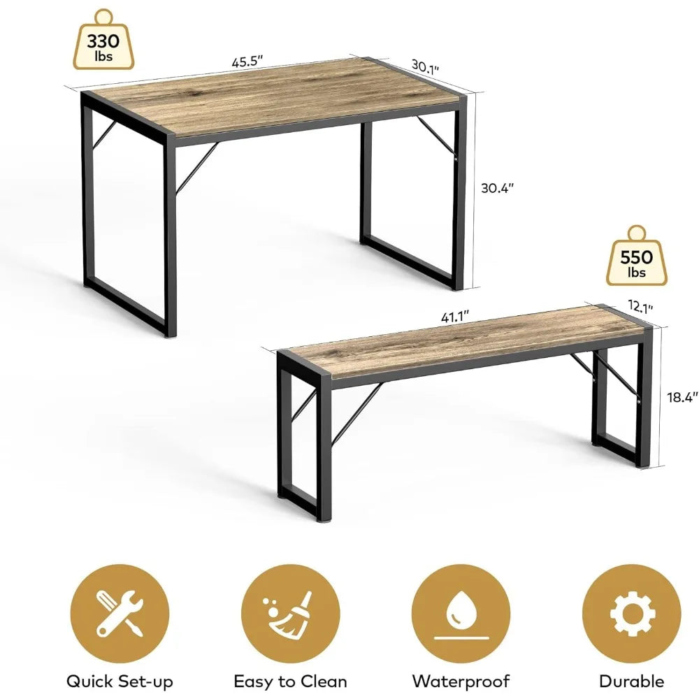 Space-Saving Dining Table Set with 2 Benches