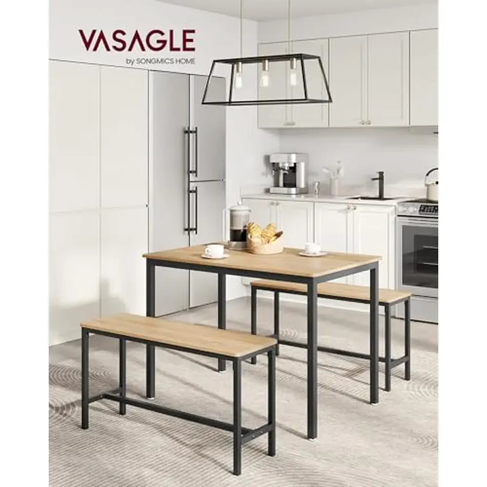 Modern Chic Design Dining Table Set with 2 Benches