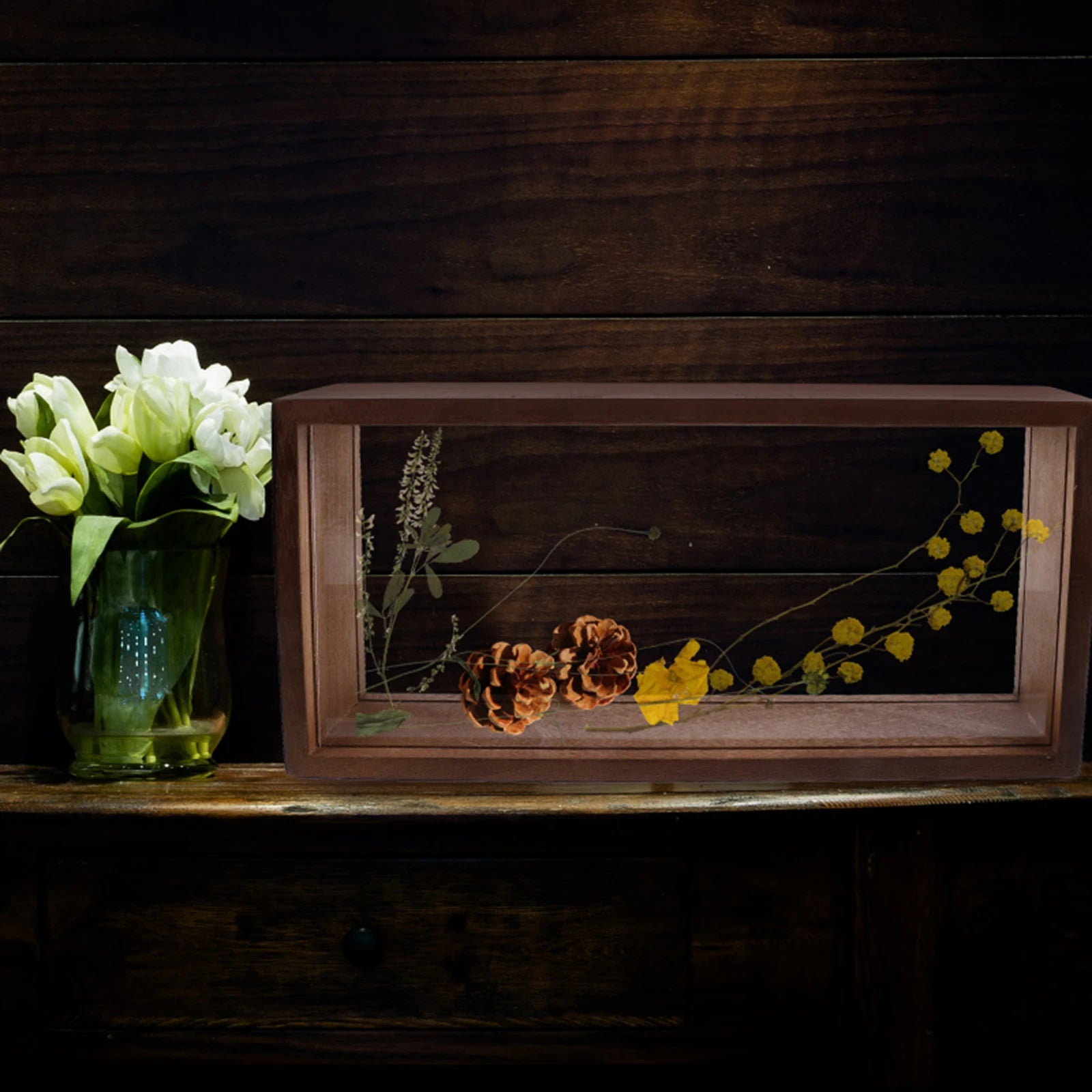 Wooden Shadow Box Frame for Dried Flowers & Memorabilia
