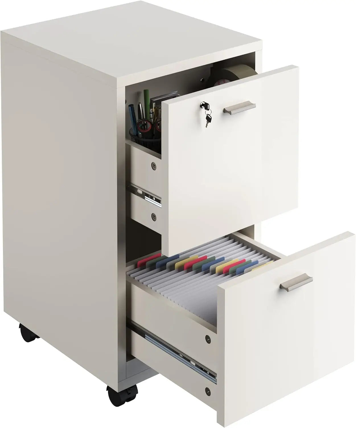 White 2-Drawer Filing Cabinet with Lock