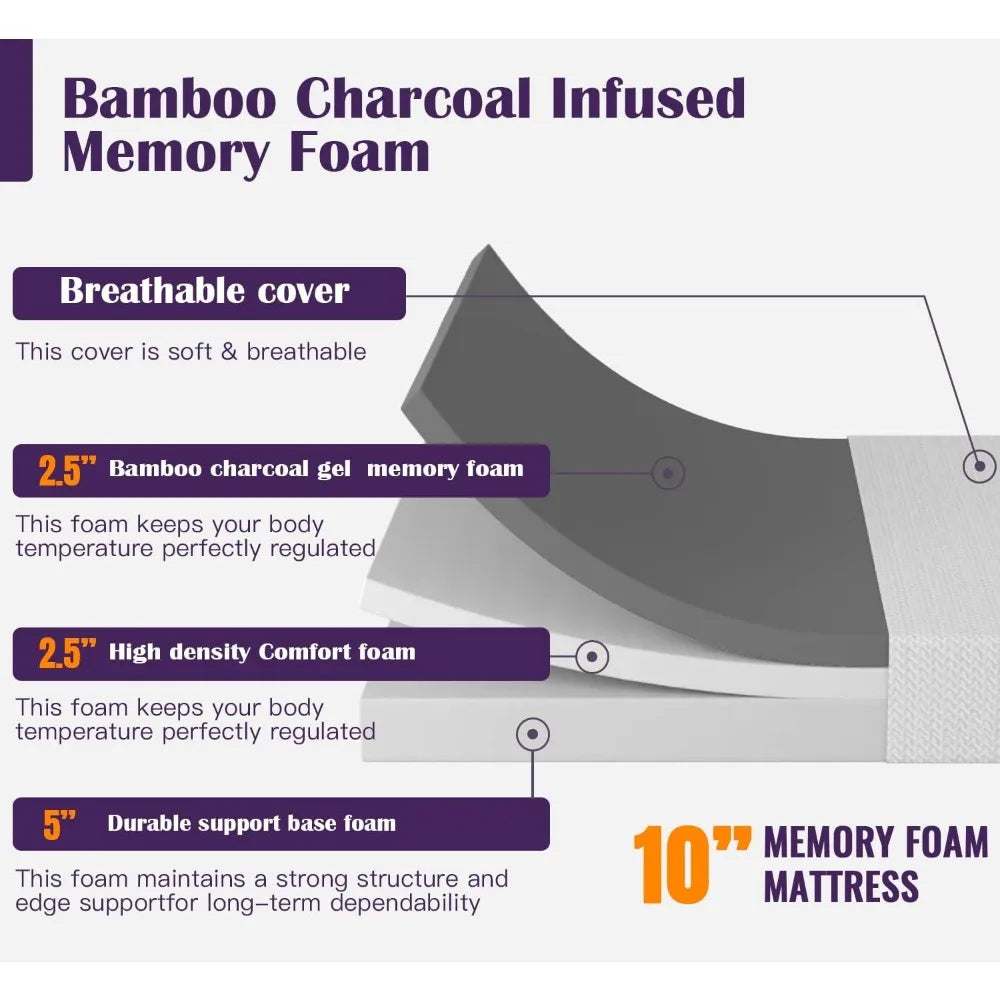 10-Inch Bamboo Charcoal Gel Memory Foam Mattress
