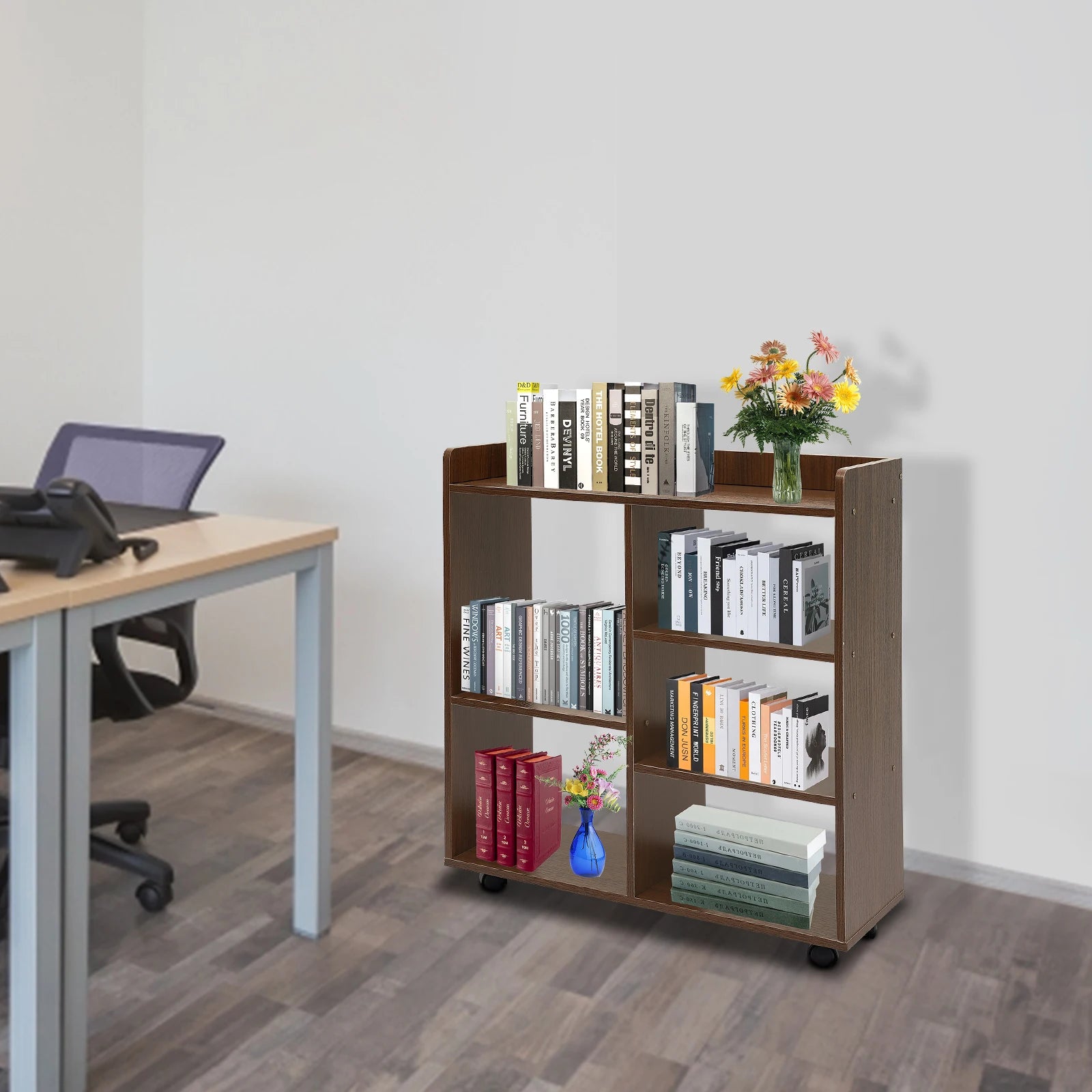 Dark Walnut Wood Filing Cabinet Stand