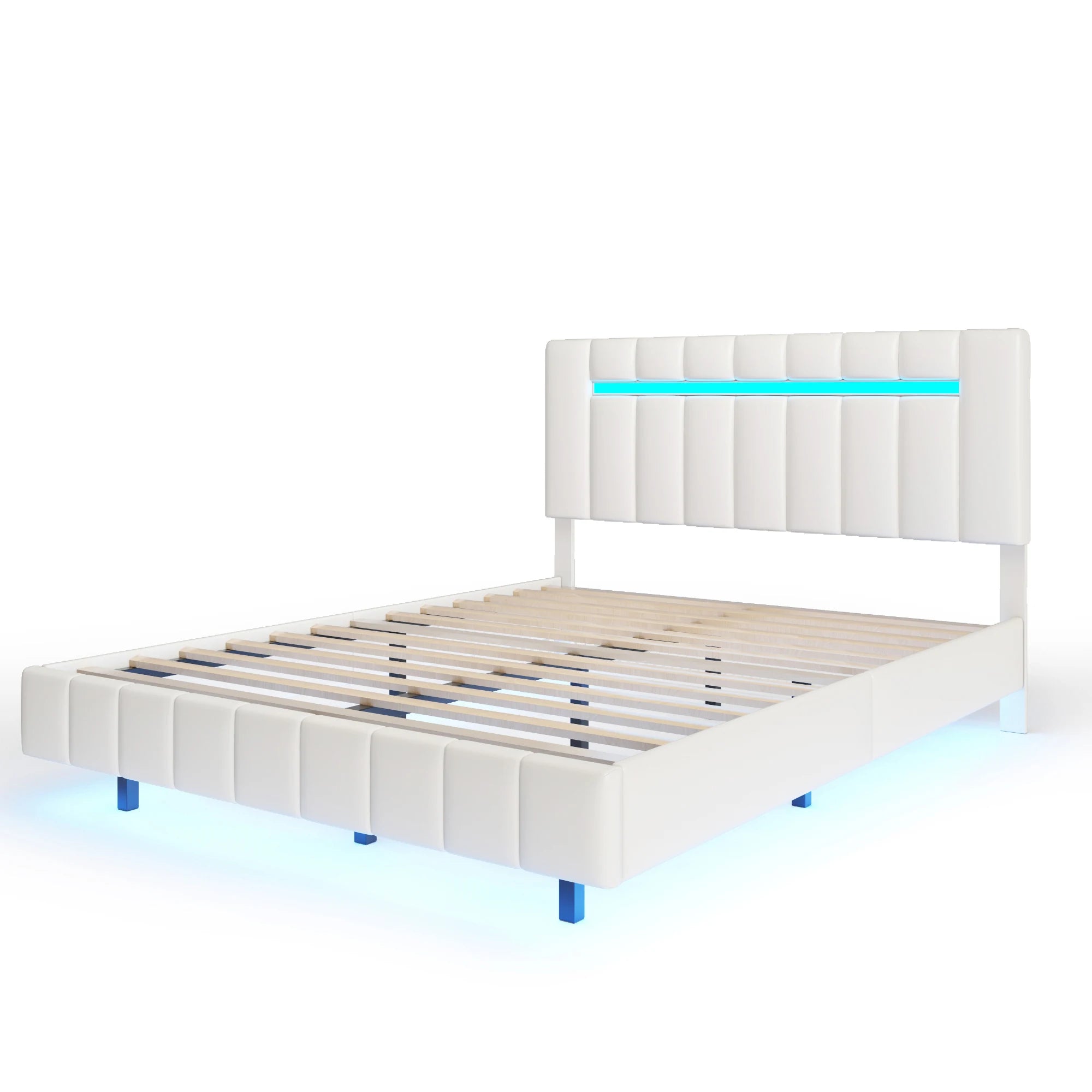 Floating Bed Frame with LED Lights & USB Charging - Queen/Full
