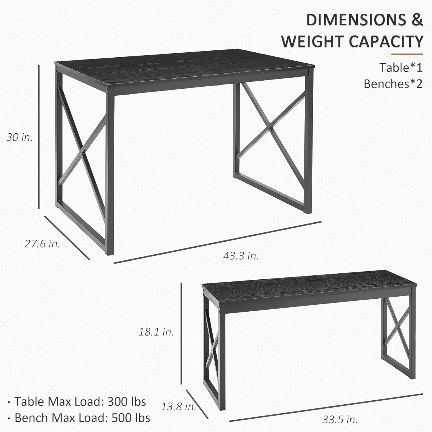 Kitchen Table with 2 Benches, Small Space Dining Set