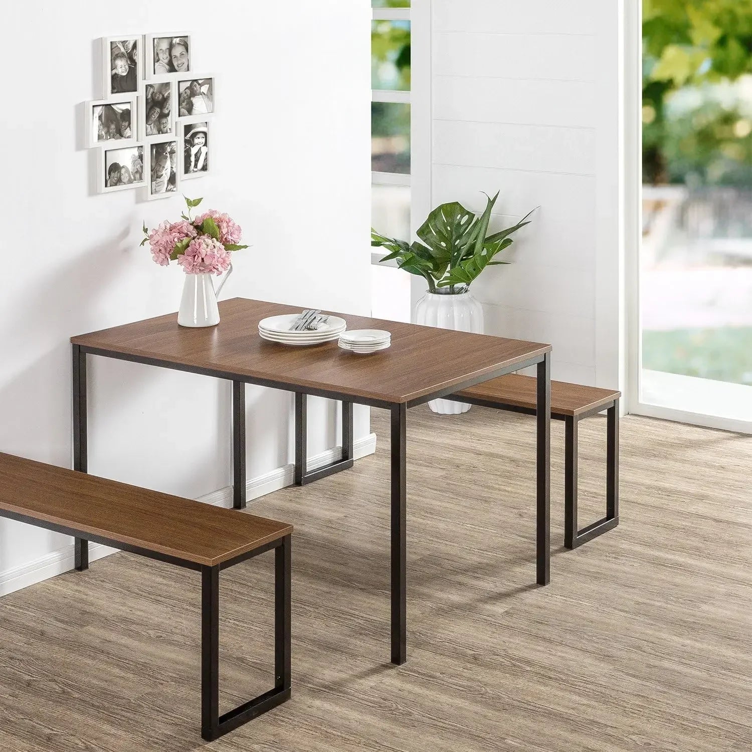 Modern Collection Dining Table with Two Benches